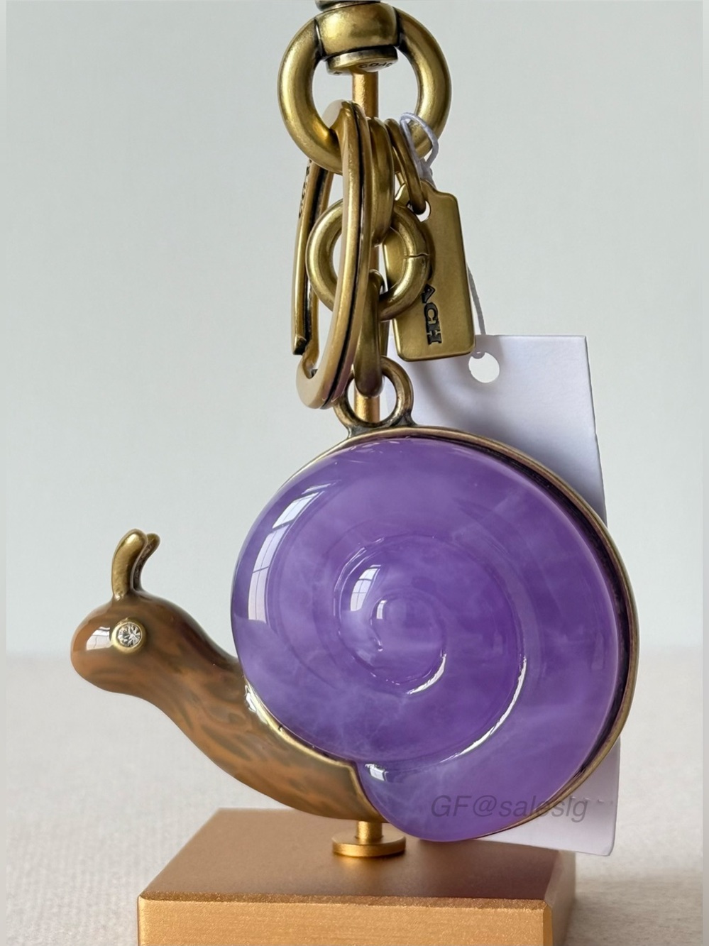 NWT Coach Purple Snail Bag Charm Key Ring Brass Gold Resin CAX69